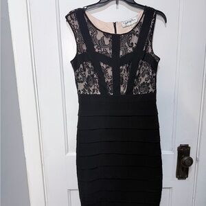 Black Lace Midi Dress with Nude Lining by City Triangles